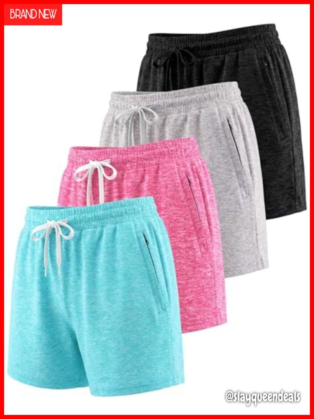 Women's Dry Fit High Waisted Athletic Running Shorts with Zipper Pockets 4 Pack